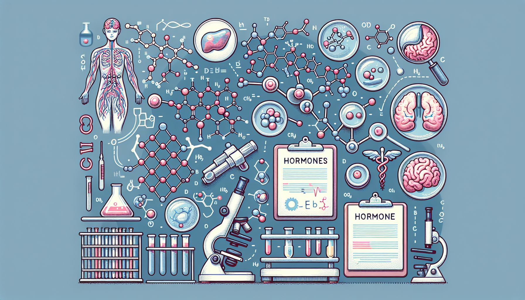 Illustration of various hormones and their functions in the human body